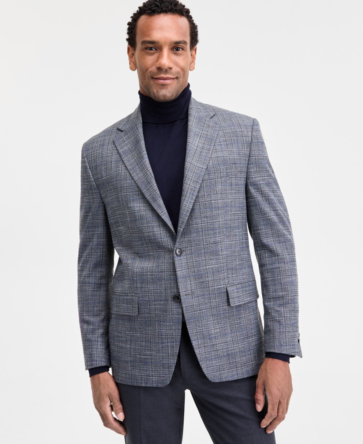 Michael Kors Mens Classic fit Sport Coat Blazer 42 S Mid Grey Plaid Stretch