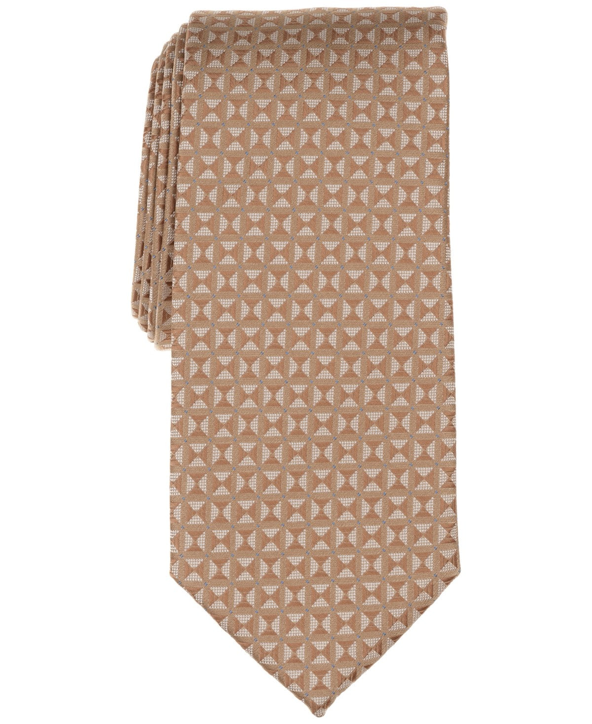 Perry Ellis Portfolio Mens Travers Square-Pattern Neck Tie Beige Taupe