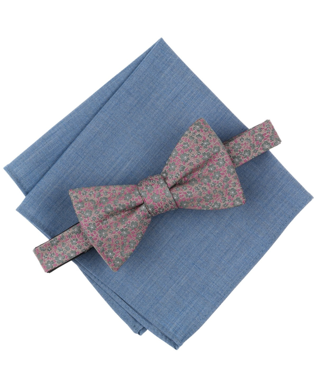 Bar III Mens Livonia Floral Bow Tie & Solid Pocket Square Set Blue Beige Tan