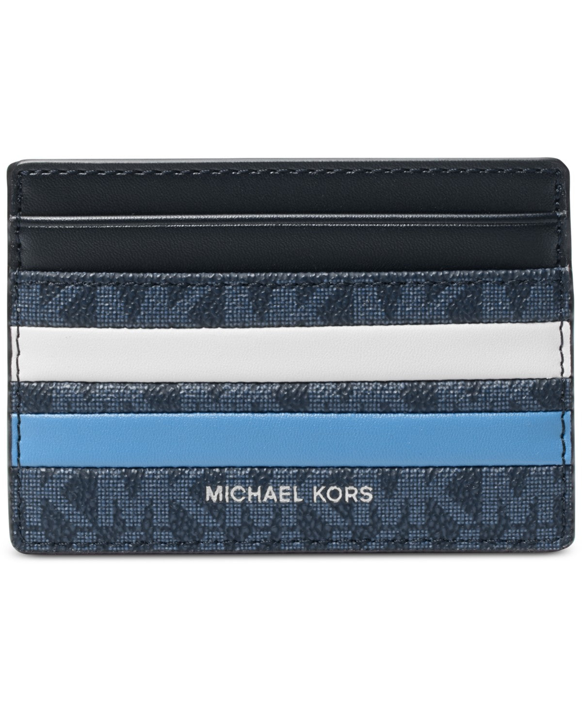 Michael Kors Mens Malone Leather Colorblocked Logo Card Case Blue Multi