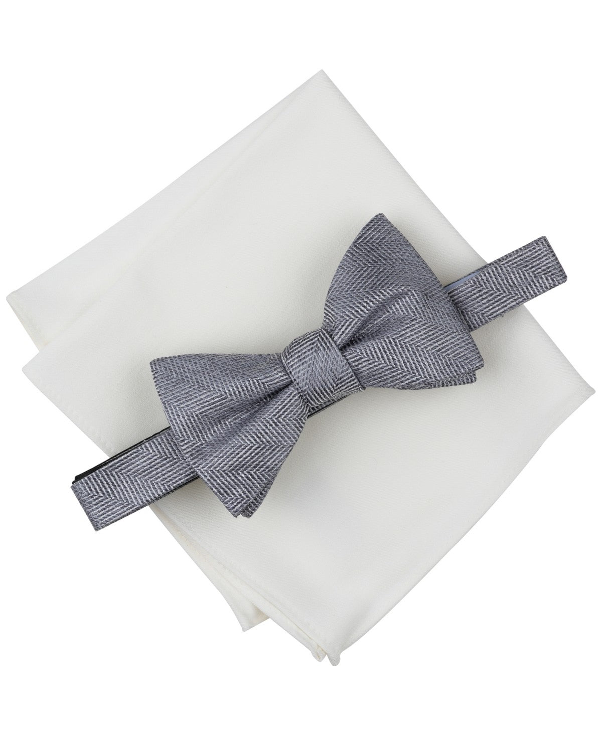 Bar III Mens Chevron Bow Tie & Solid Pocket Square Set Light Gray Grey