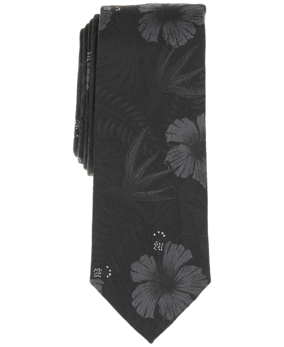 Bar III Mens Winnett Floral Neck Tie Black Charcoal Grey