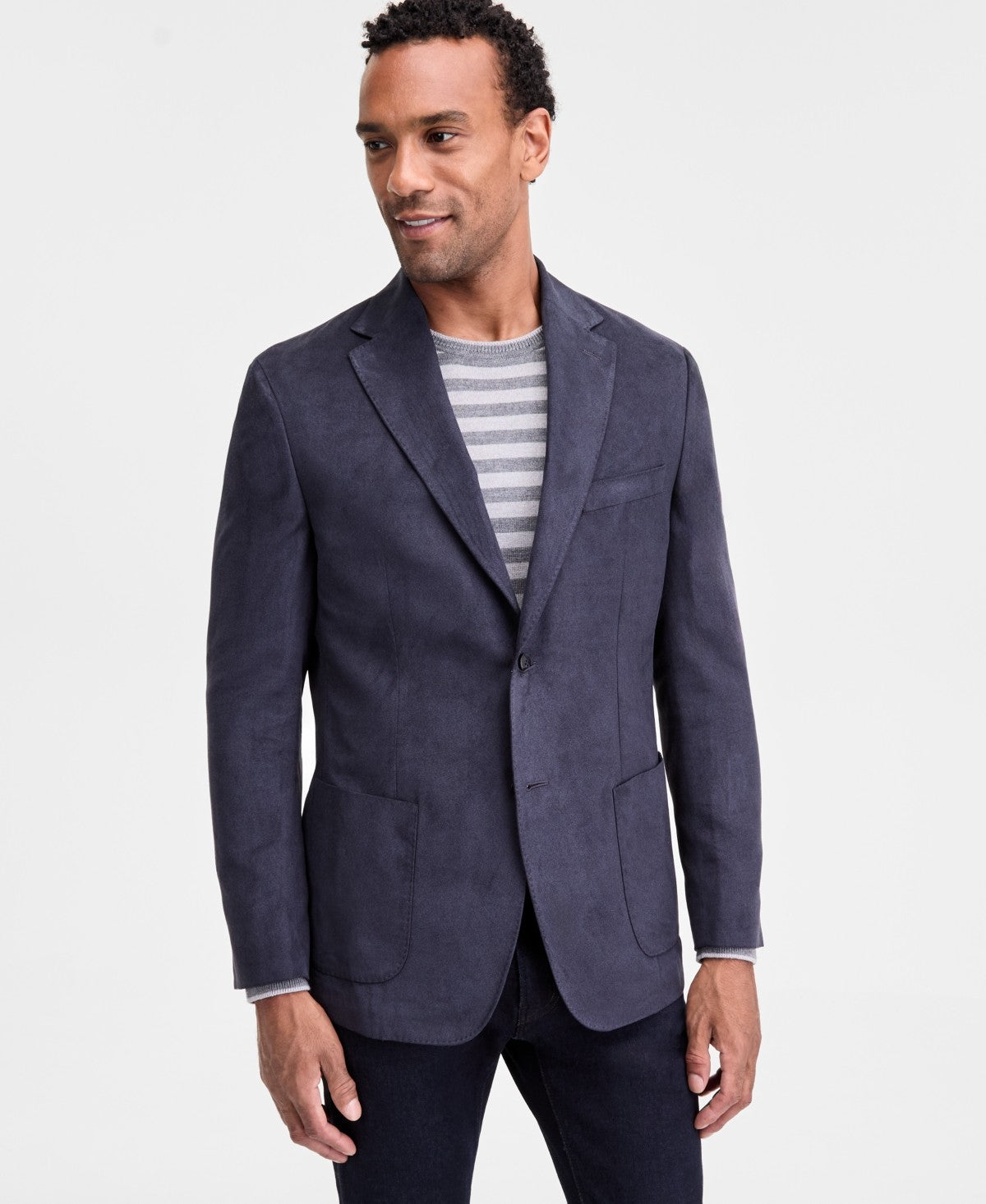 Michael Kors Men's Classic-Fit Stretch Melange Faux Suede Sport Coat 46 S Navy