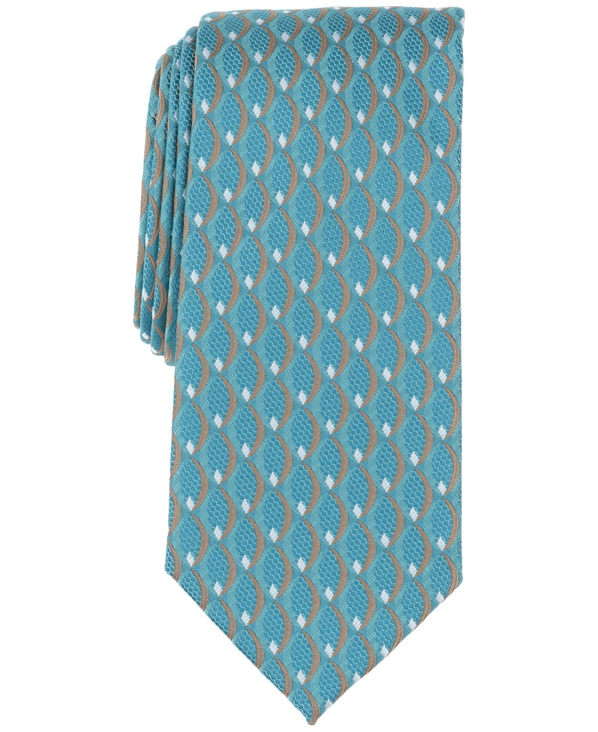 Perry Ellis Mens Oren Geo-Pattern Neck Tie Aqua Turquoise Blue