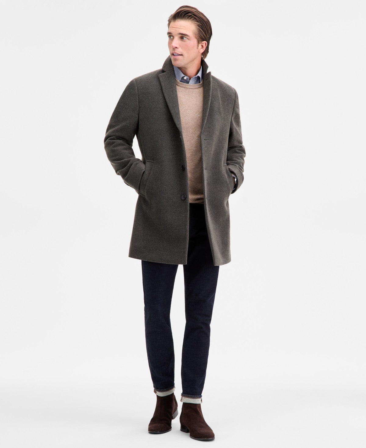 Calvin Klein Mens Prosper Slim Fit Overcoat Coat 36 S Wool Hunter Green