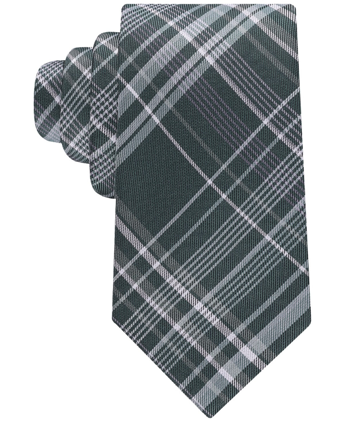 Calvin Klein Mens Russel Plaid Neck Tie Green Hunter Green