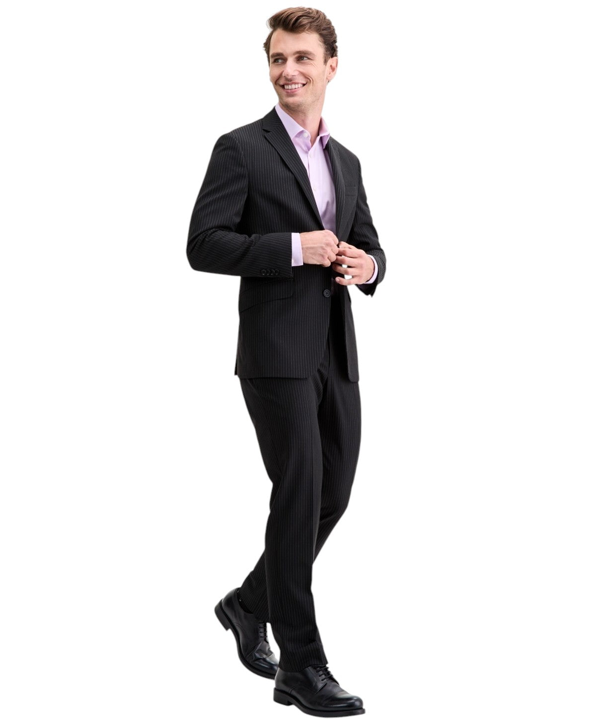 Kenneth Cole Mens Slim fit 2 Piece Suit 38 S / 31 Waist Black / White Striped