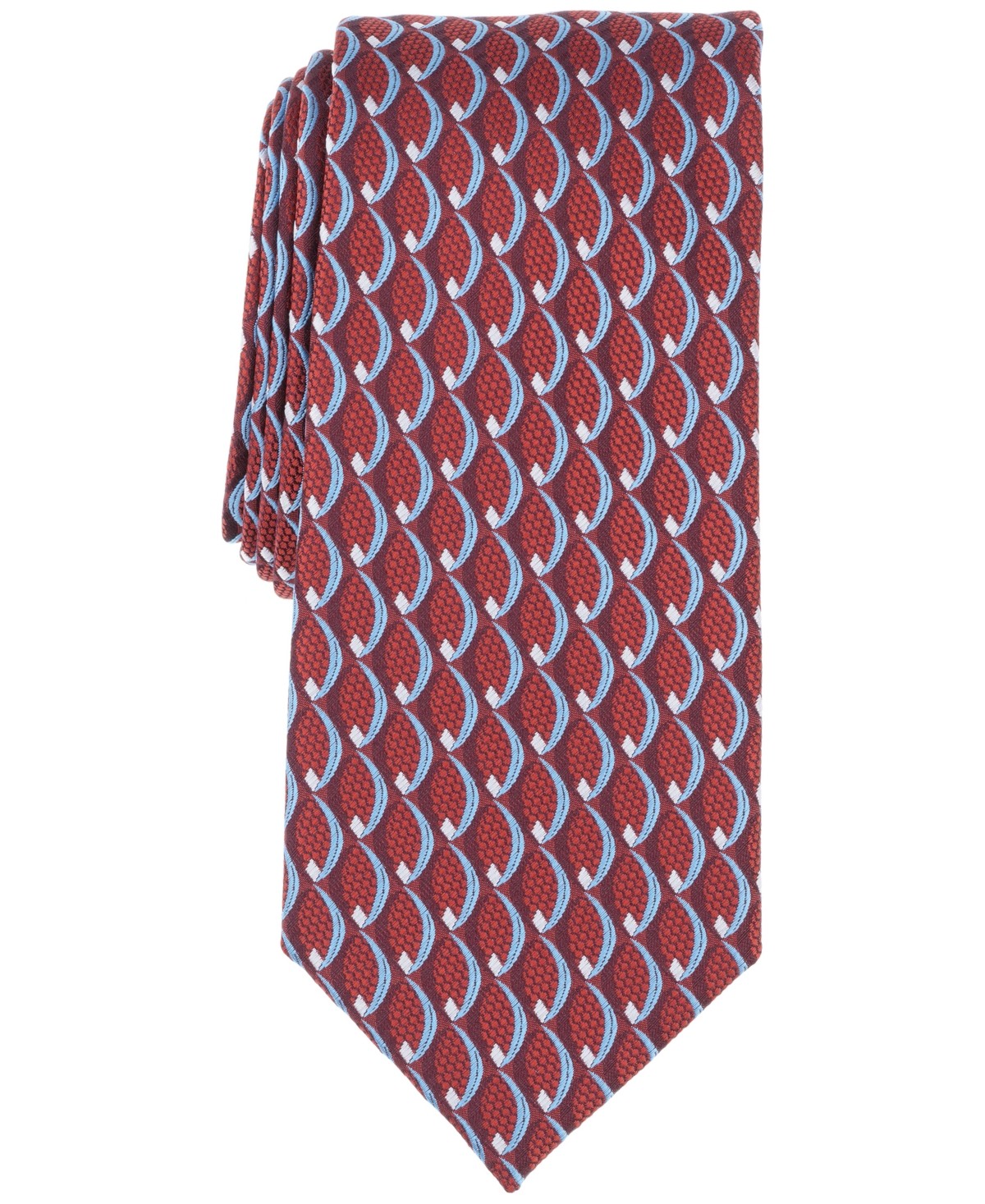 Perry Ellis Mens Oren Geo-Pattern Neck Tie Red Sienna Blue