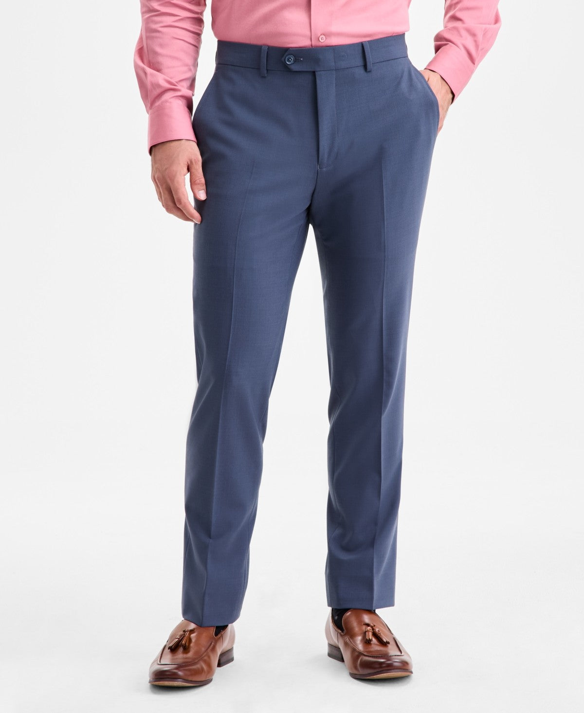 Bar Iii Mens Slim fit Dress Pants 30 / 30 Steel Blue Solid Stretch Wool