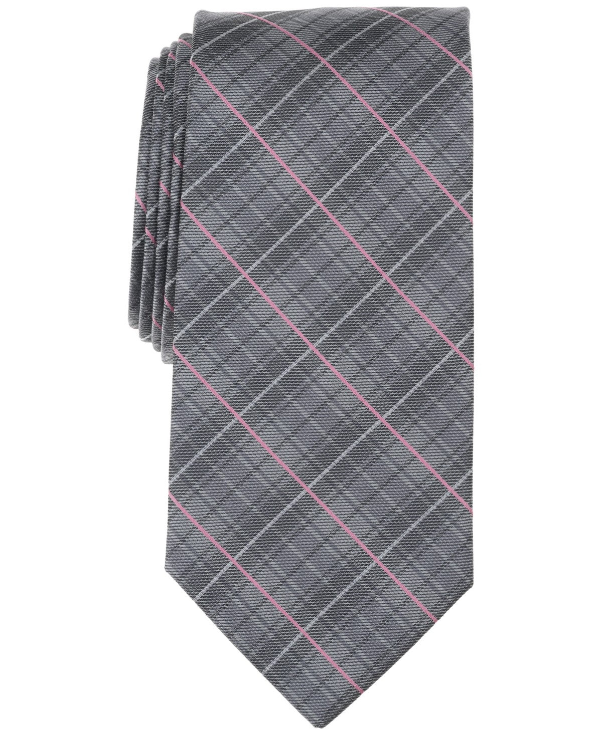 Michael Kors Mens Thompson Check Neck Tie Grey Charcoal