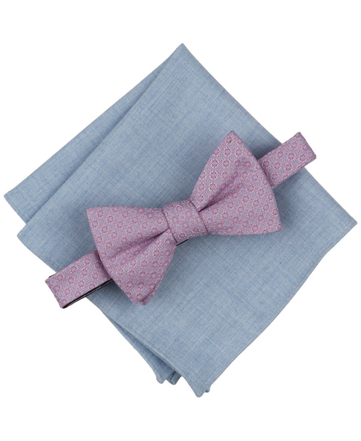 Bar III Mens Medallion Bow Tie Solid Pocket Square Set Pink Raspberry