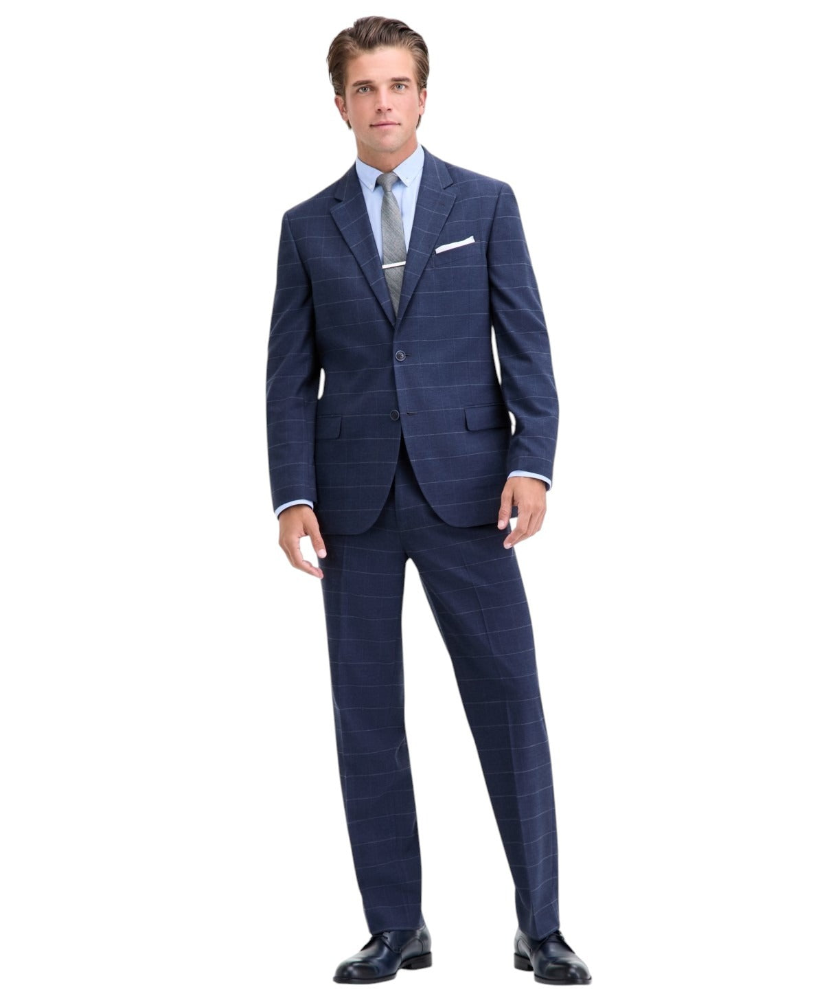 Nautica Mens Modern fit 2 Piece Suit 38 R / 32 Waist Blue Plaid Stretch