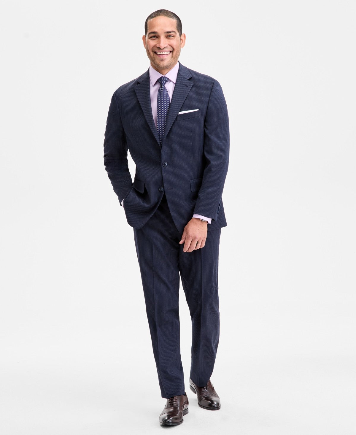 Perry Ellis Portfolio Mens Modern fit Suit 44 S / 37 Waist Blue Striped Stretch