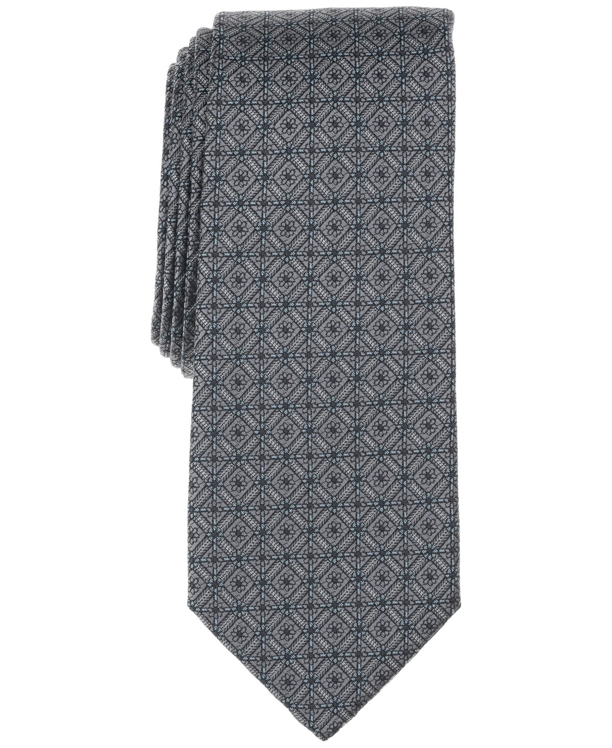 Alfani Mens Salton Geo-Pattern Neck Tie Charcoal Gray Grey