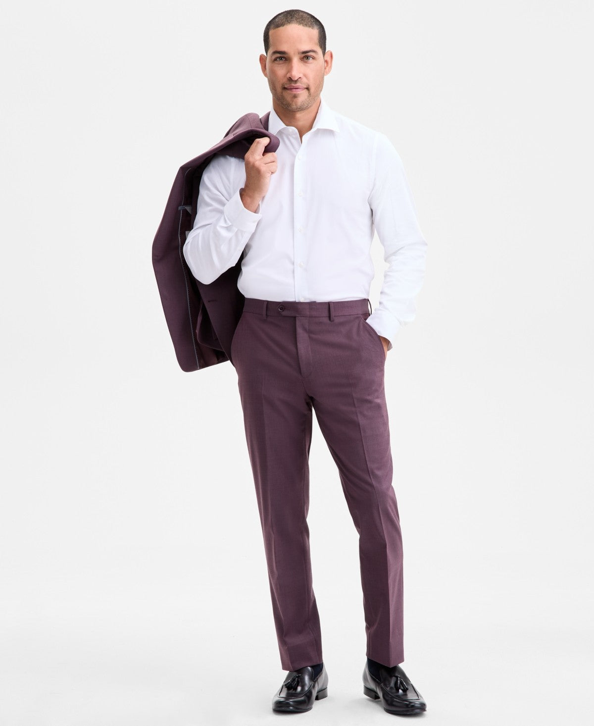 Bar Iii Mens Slim fit Dress Pants 34 / 30 Purple Solid Stretch Wool