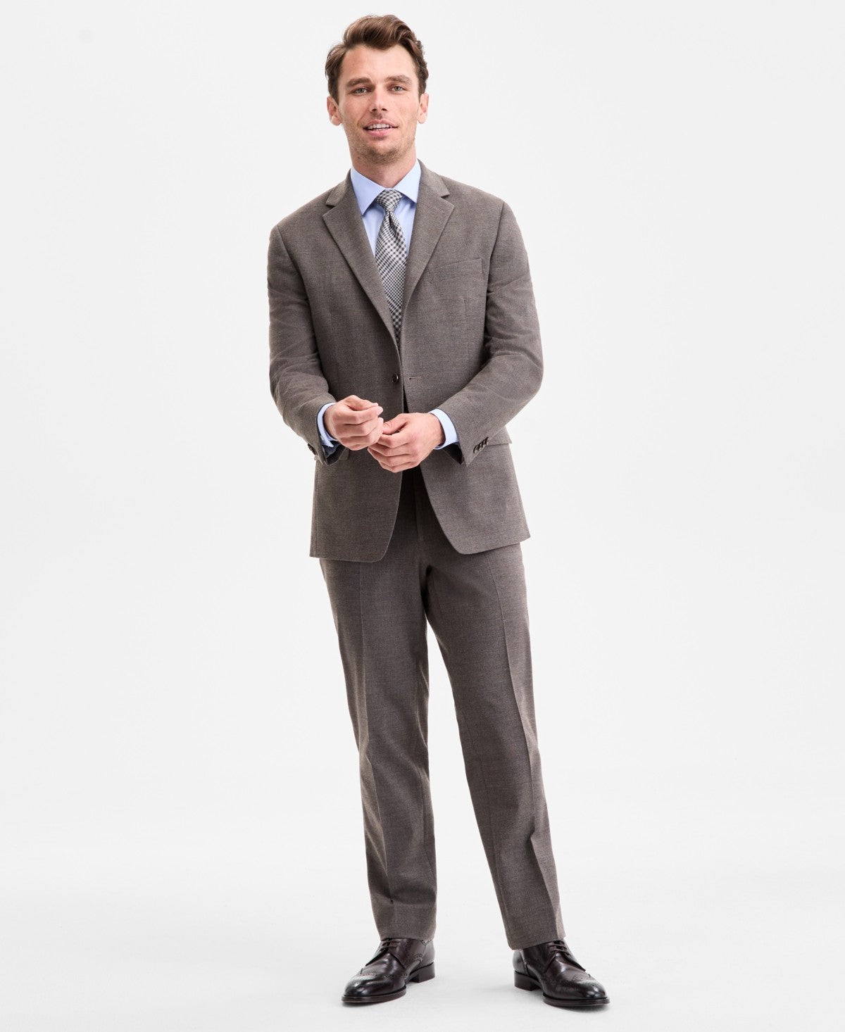 Perry Ellis Portfolio Mens Modern fit 2 Piece Suit 40 S / 33 Waist Brown Stretch