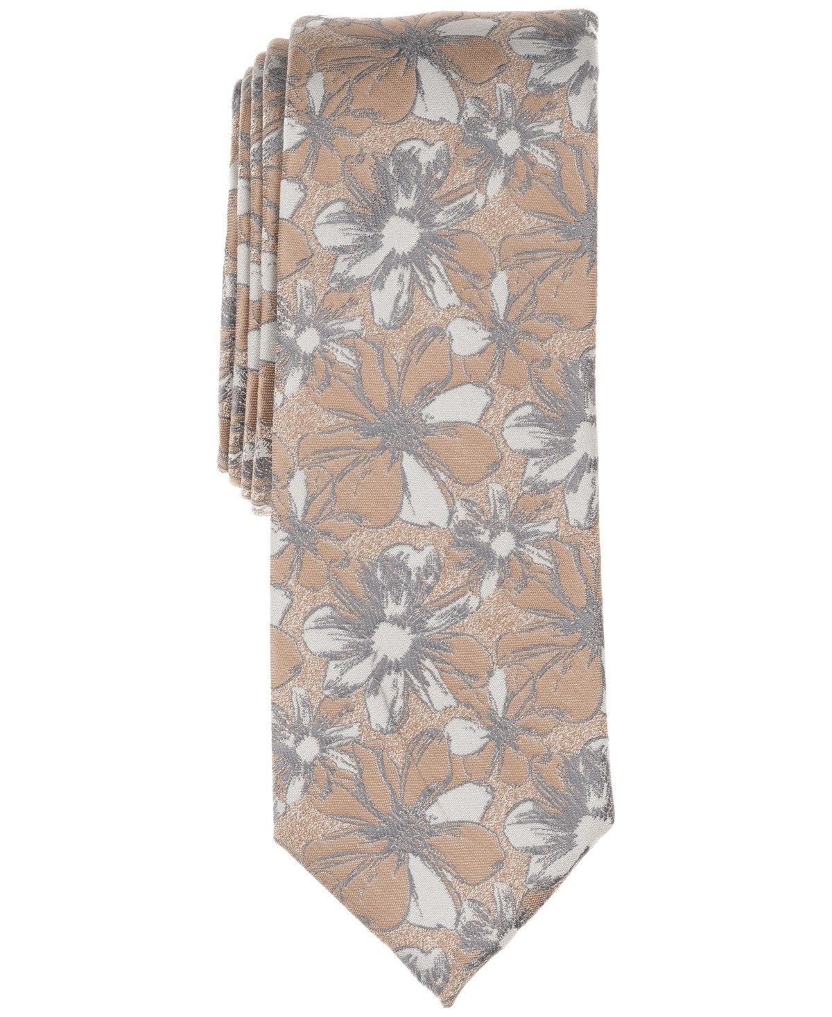 Bar III Mens Manette Floral Neck Tie Beige Taupe