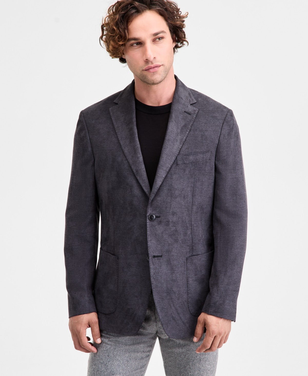 Michael Kors Men's Classic-Fit Stretch Melange Faux Suede Sport Coat 44 S Black