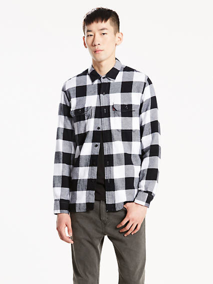 Levi's Mens Albany Flannel Buffalo Check Shirt Black White Medium