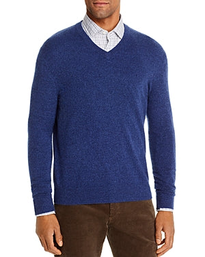 The Men's Store Mens Regular fit Long Sleeve V Neck Sweater Medium V-Neck Blue