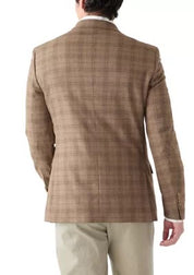 Nautica Mens Modern fit Sport Coat Blazer 46 R Light Brown Plaid Stretch