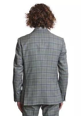 Paisley & Gray Mens Slim fit Sport Coat Blazer 38 R Light Green Plaid Stretch