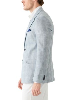 Vince Camuto Mens Slim fit Linen Cotton Sport Coat Blazer 42 R Blue Plaid