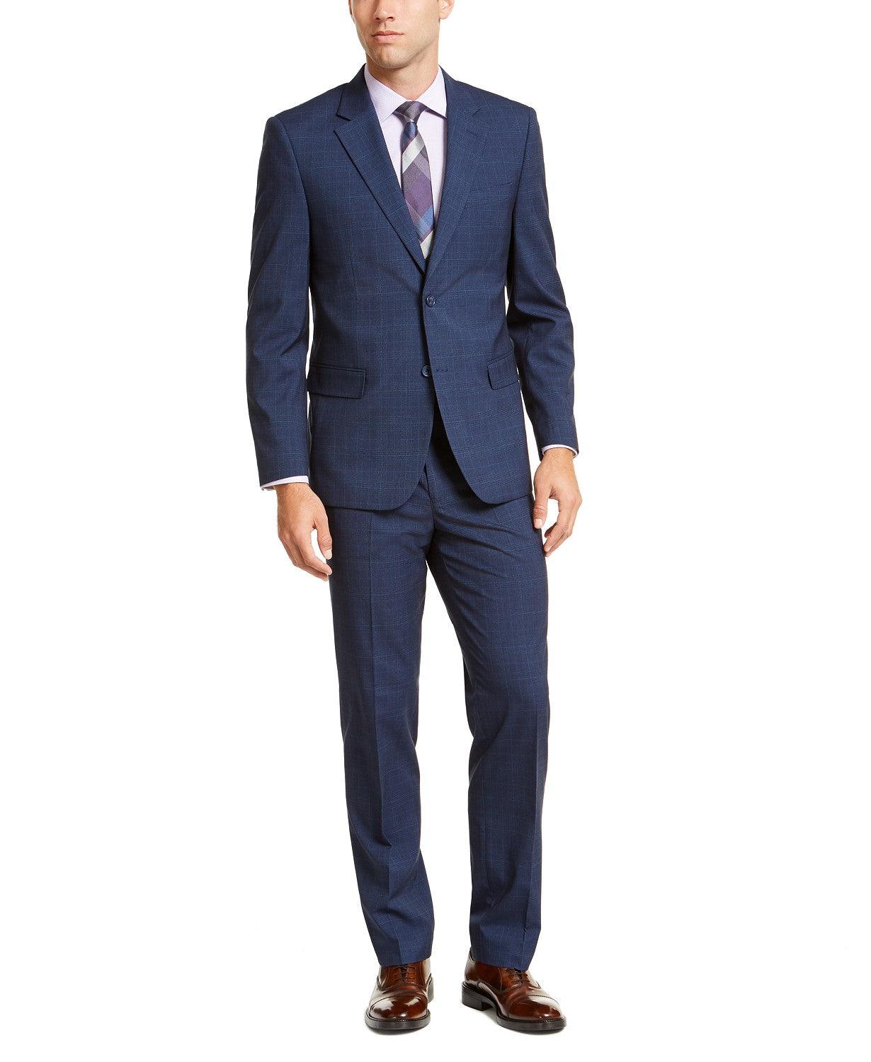 Nautica Mens Modern fit 2 Piece Suit 42 R / 36 Waist Blue Plaid Stretch
