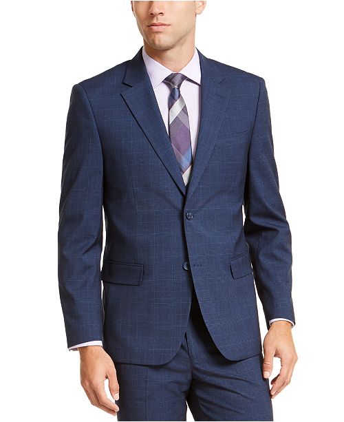Nautica Mens Modern fit 2 Piece Suit 38 R / 32 Waist Blue Plaid Stretch