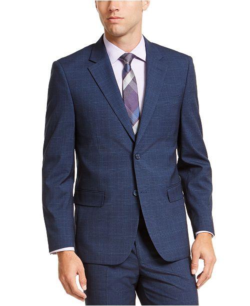 Nautica Mens Modern fit 2 Piece Suit 42 S / 36 Waist Blue Plaid Stretch