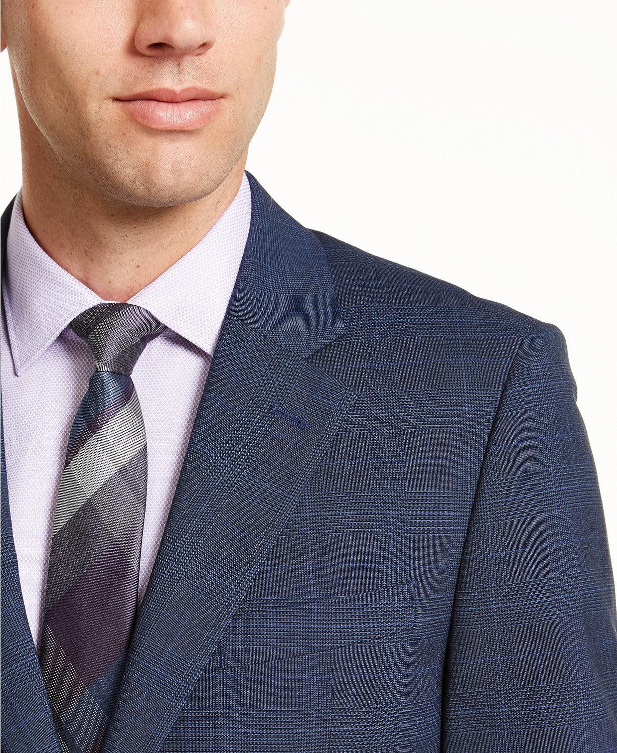 Nautica Mens Modern fit 2 Piece Suit 54 R / 49 Waist Blue Plaid