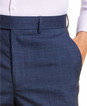 Nautica Mens Modern fit 2 Piece Suit 46 L / 41 Waist Navy Blue Plaid Stretch