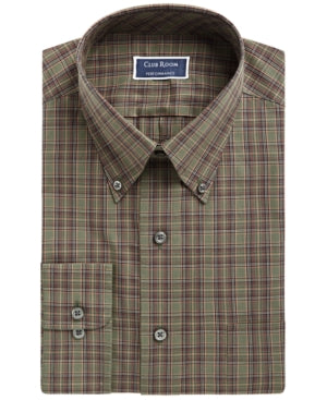 Club Room Men's Classic Fit Button Down Shirt Olive Rust 18.5 34 35