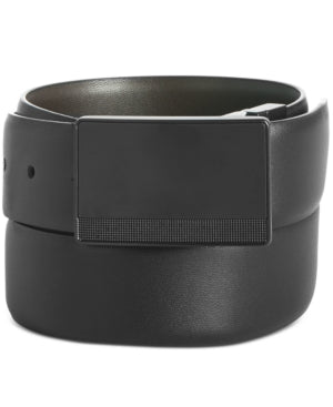 Perry Ellis Mens Reversible Leather Belt with Black Pattern Plaque 36