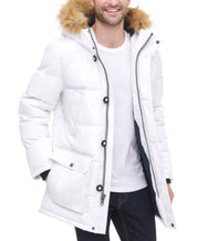 Tommy Hilfiger Mens Artic Faux Fur Long Snorkel Coat White Medium