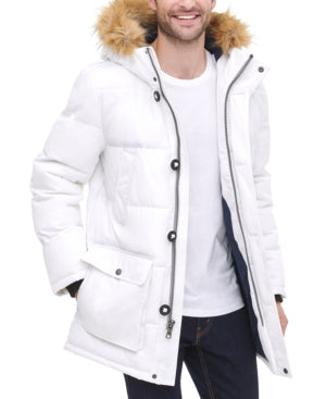Tommy Hilfiger Mens Artic Faux Fur Long Snorkel Coat White Medium