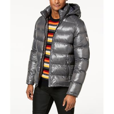 Guess Mens Hooded Puffer Jacket Coat XXL Grey Solid