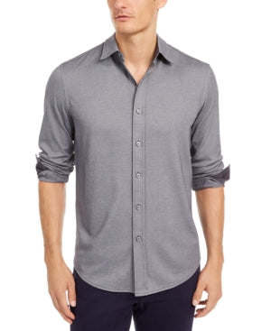 Tasso Elba Mens Birdseye Knit Button Down Shirt Dark Lead Grey Medium