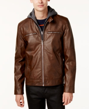 Guess Mens Faux Leather Jacket Coat XL Brown