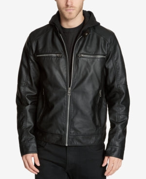 GUESS Mens Regular fit Faux Leather Jacket Coat XL Black Solid