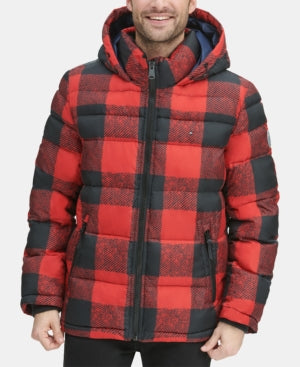 Tommy Hilfiger Men's Quilted Puffer Jacket Red Black  Size Small