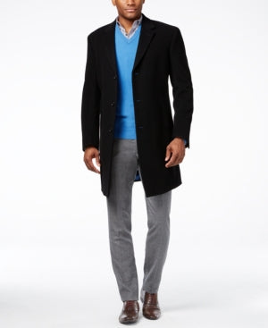 Tommy Hilfiger Men's Addison Wool-Blend Trim Fit Overcoat Coat 40S Black