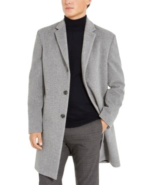 Tommy Hilfiger Men Addison Wool-Blend Trim Fit Overcoat Coat 44 R Light Grey