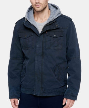 Levis Men's Hooded Trucker Jacket Dark Navy Blue Large