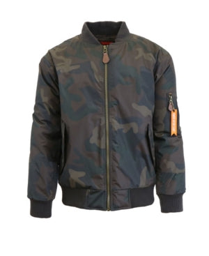 Spire by Galaxy Men's Flight Jacket XL Green Camouflage / Orange Lining