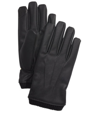 Calvin Klein Mens Faux Leather Gloves Black XL