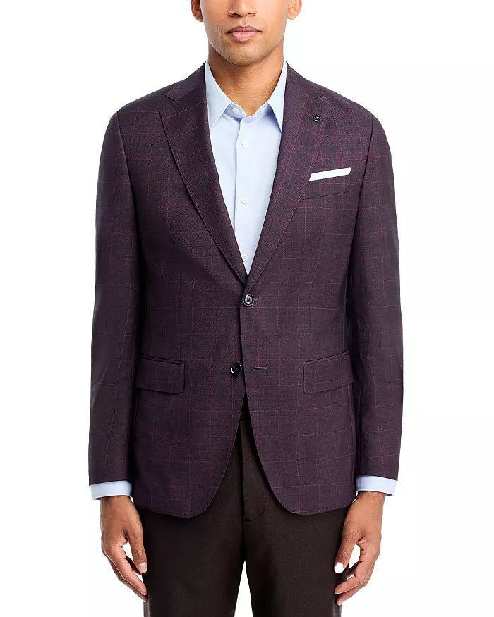 Hugo Boss Men Slim fit Wool Sport Coat Blazer 40 R Red Plaid