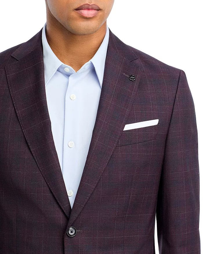 Hugo Boss Men Slim fit Wool Sport Coat Blazer 40 R Red Plaid