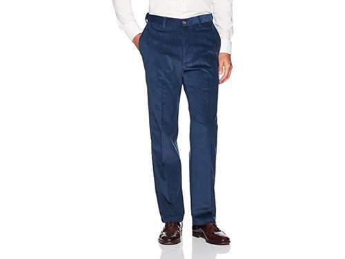 Haggar Mens Classic fit Dress Corduroy Pants 38 / 32 Blue Solid Stretch