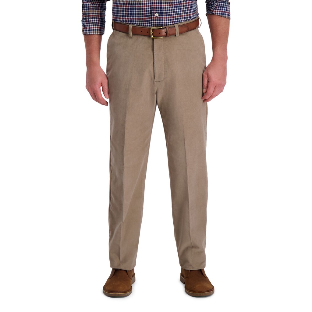 Haggar Mens Classic fit Cotton Dress Pants Corduroy 42 / 32 Beige Solid